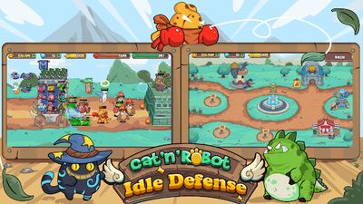 Скачать взломанную CatnRobot Idle Defense Grow TD [Много денег] MOD apk на Андроид