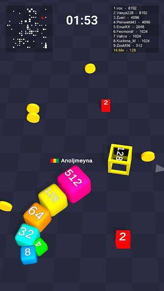 Скачать взломанную Cube Arena 2048 — змейка числа [Бесплатные покупки] MOD apk на Андроид