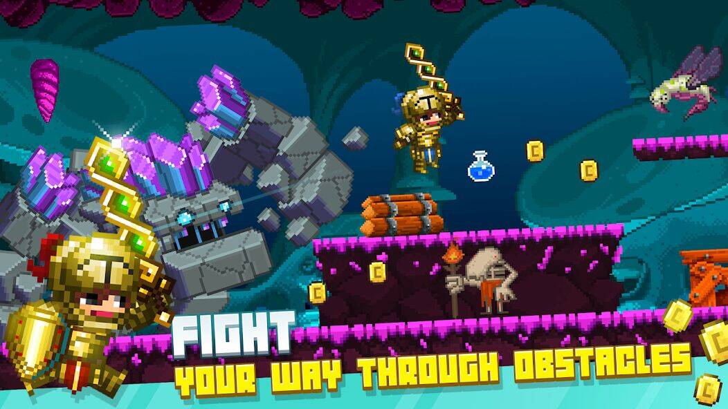 Скачать взломанную Bit Heroes Runner: Pixel Blitz [Много денег] MOD apk на Андроид