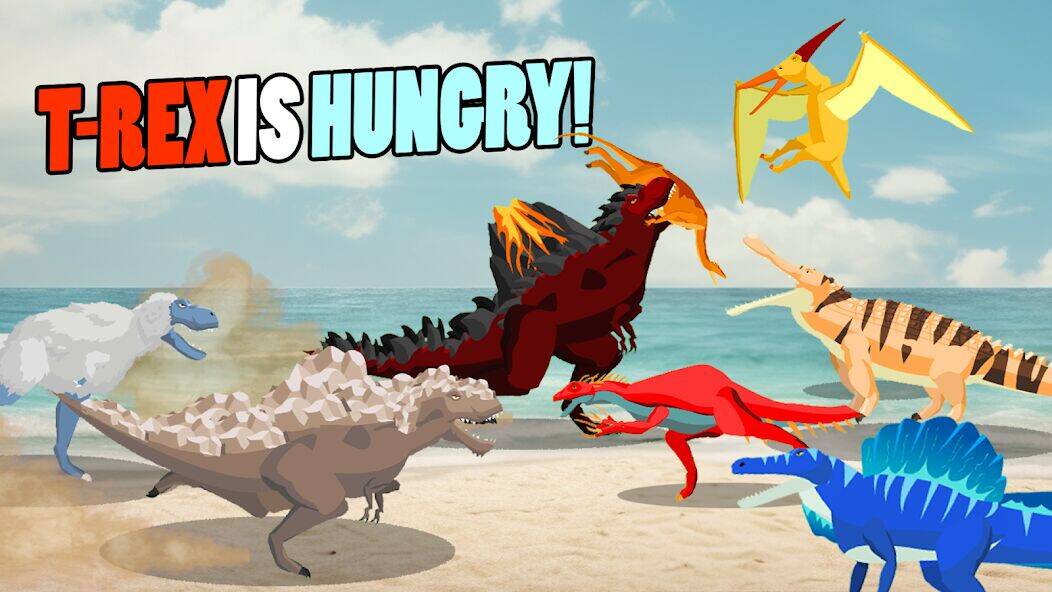 Скачать взломанную T-Rex Fights More Dinosaurs [Много денег] MOD apk на Андроид