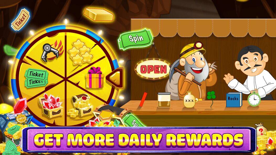 Скачать взломанную Gold Miner Gold Rush [Бесплатные покупки] MOD apk на Андроид