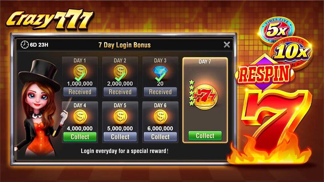Скачать взломанную Crazy 777 Slot-TaDa Games [Много монет] MOD apk на Андроид