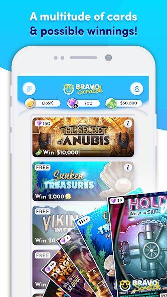 Скачать взломанную Bravoscratch, scratch games! [Много монет] MOD apk на Андроид
