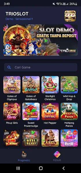 Скачать взломанную Trioslot Demo Sensasional [Много монет] MOD apk на Андроид
