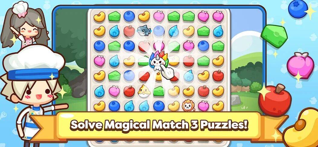 Скачать взломанную Fantasy Food Tower: Match 3 [Много денег] MOD apk на Андроид