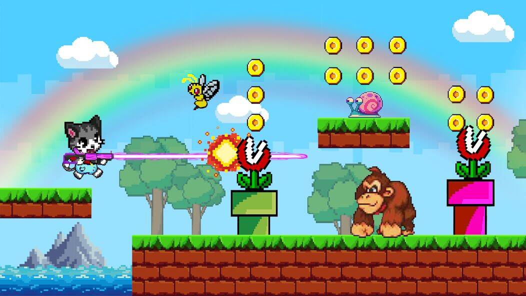 Скачать взломанную Super Cat Gun: Adventure World [Много монет] MOD apk на Андроид