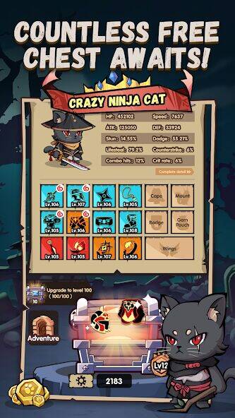Скачать взломанную Ninja Cat - Idle Arena [Много денег] MOD apk на Андроид