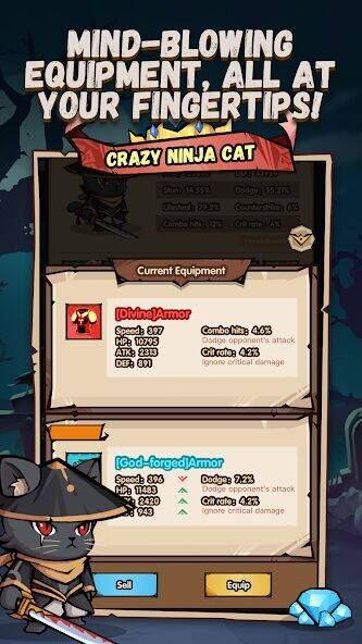 Скачать взломанную Ninja Cat - Idle Arena [Много денег] MOD apk на Андроид