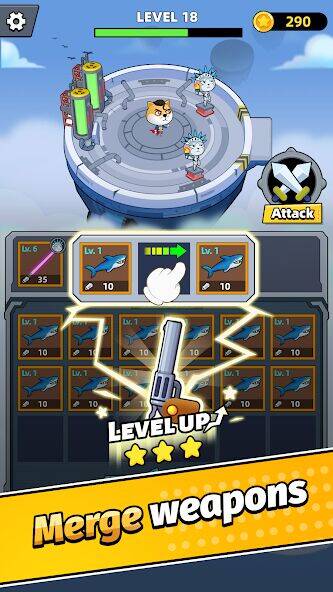 Скачать взломанную Merge Weapons：Air Island TD [Много монет] MOD apk на Андроид
