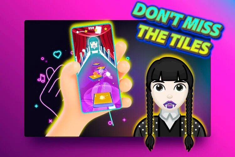 Скачать взломанную Wednesday Addams tiles piano [Много монет] MOD apk на Андроид
