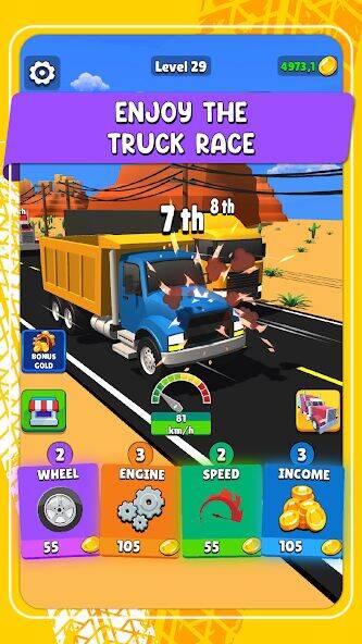 Скачать взломанную Idle Truck Racing : Cybertruck [Много монет] MOD apk на Андроид