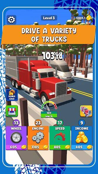 Скачать взломанную Idle Truck Racing : Cybertruck [Много монет] MOD apk на Андроид