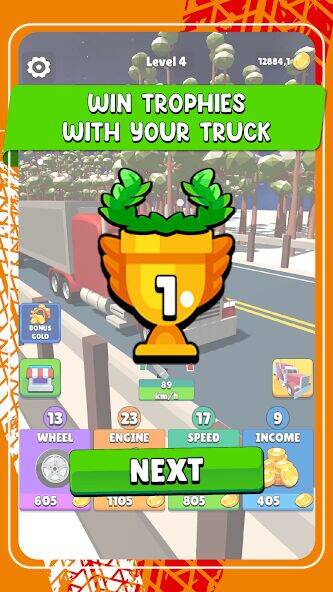 Скачать взломанную Idle Truck Racing : Cybertruck [Много монет] MOD apk на Андроид