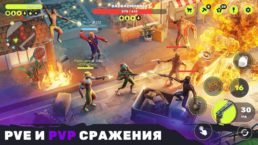 Скачать взломанную Epic Ape Madness: MMO Survival [Бесплатные покупки] MOD apk на Андроид