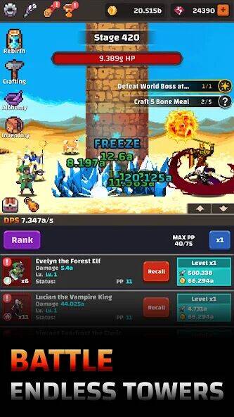 Скачать взломанную Tower Quest: Pixel Idle RPG [Бесплатные покупки] MOD apk на Андроид