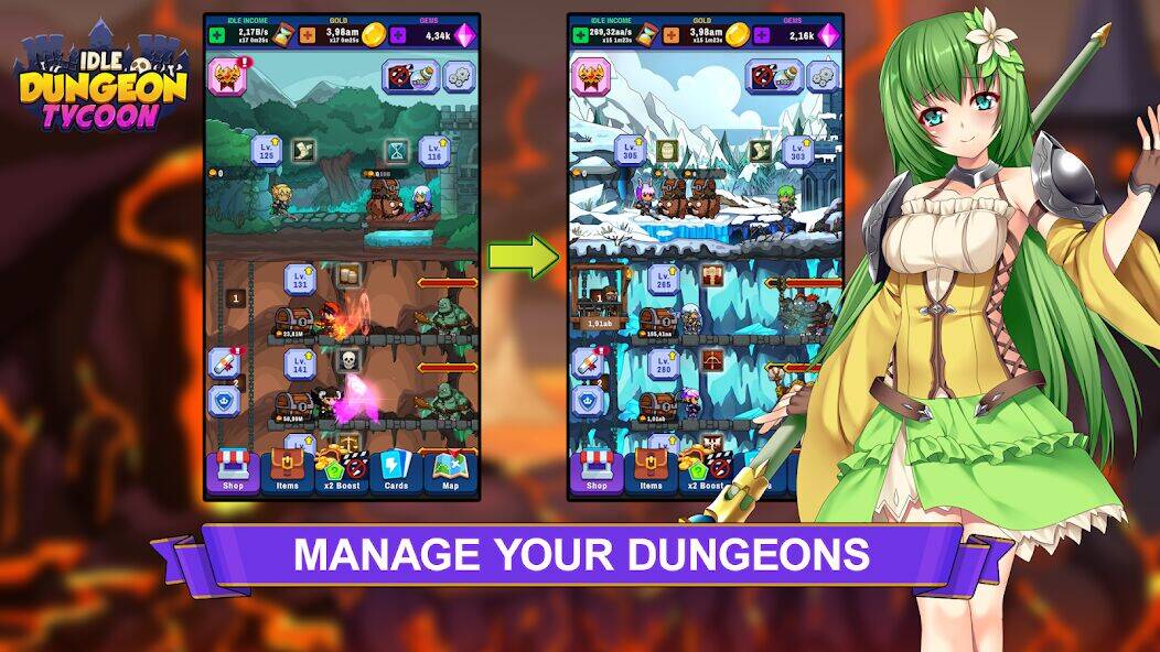 Скачать взломанную Idle Dungeon Tycoon [Бесплатные покупки] MOD apk на Андроид