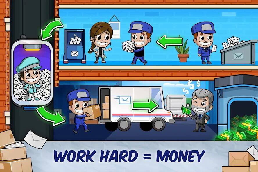 Скачать взломанную Idle Mail Tycoon [Много денег] MOD apk на Андроид