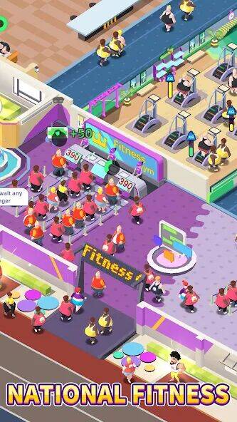 Скачать взломанную Fitness Club Tycoon [Много денег] MOD apk на Андроид