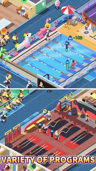 Скачать взломанную Fitness Club Tycoon [Много денег] MOD apk на Андроид