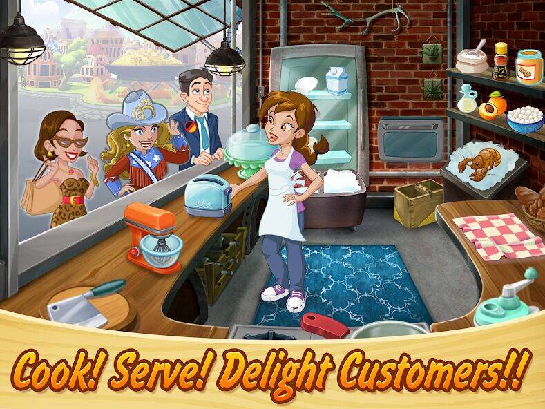 Скачать взломанную Kitchen Scramble: Cooking Game [Бесплатные покупки] MOD apk на Андроид