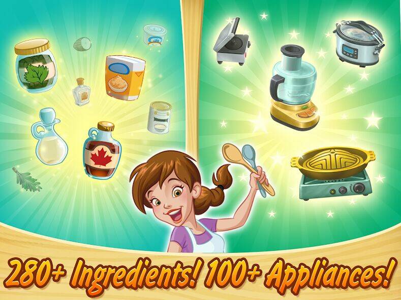 Скачать взломанную Kitchen Scramble: Cooking Game [Бесплатные покупки] MOD apk на Андроид