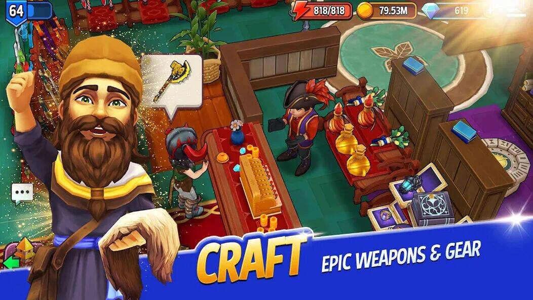 Скачать взломанную Shop Titans: RPG Idle Tycoon [Бесплатные покупки] MOD apk на Андроид