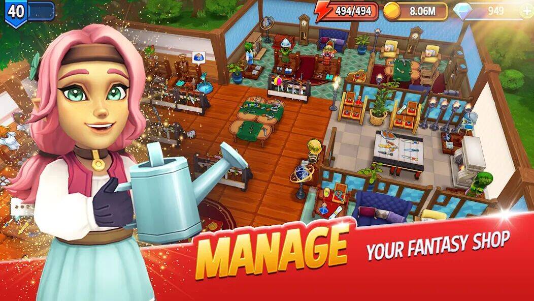 Скачать взломанную Shop Titans: RPG Idle Tycoon [Бесплатные покупки] MOD apk на Андроид