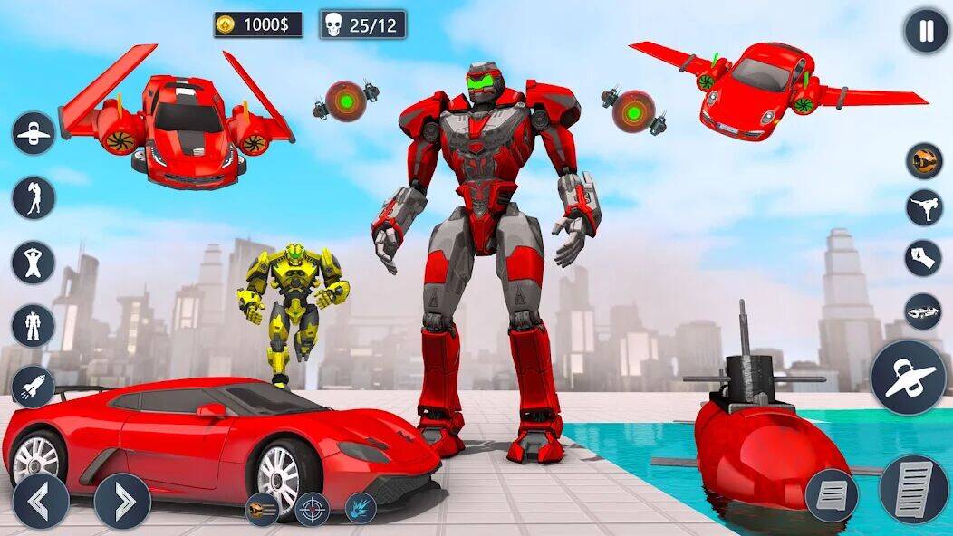 Скачать взломанную Летающий автомобиль робот игра [Много монет] MOD apk на Андроид