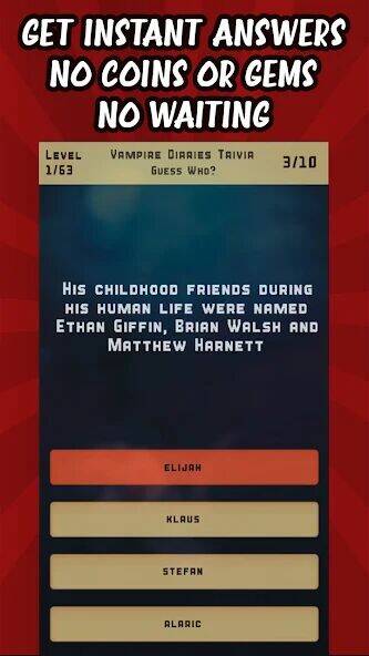 Скачать взломанную Vampire Diaries Quiz Trivia [Много денег] MOD apk на Андроид