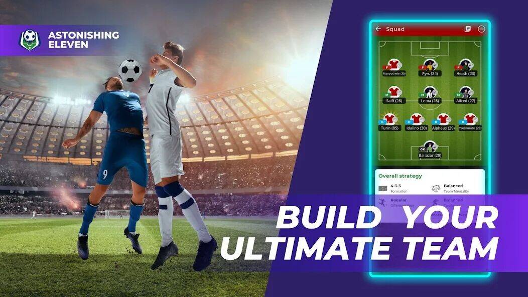 Скачать взломанную Astonishing Eleven Football [Много денег] MOD apk на Андроид