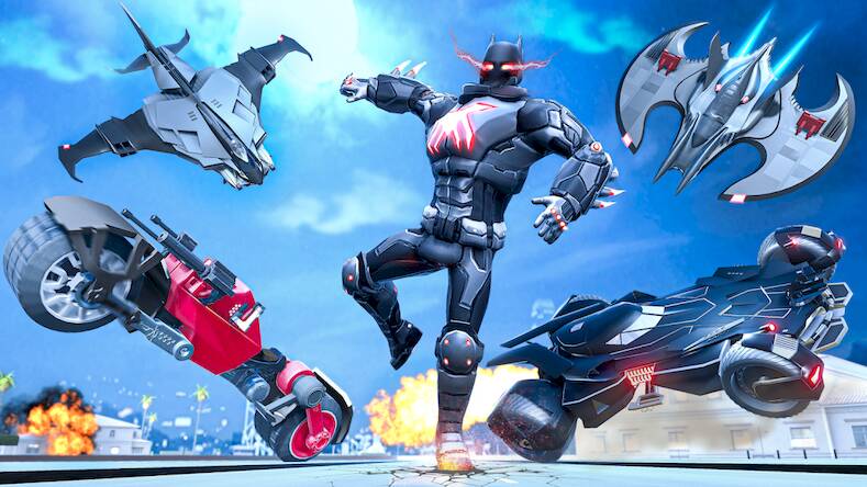 Скачать взломанную Bat Hero Man Game : Robot Game [Бесплатные покупки] MOD apk на Андроид