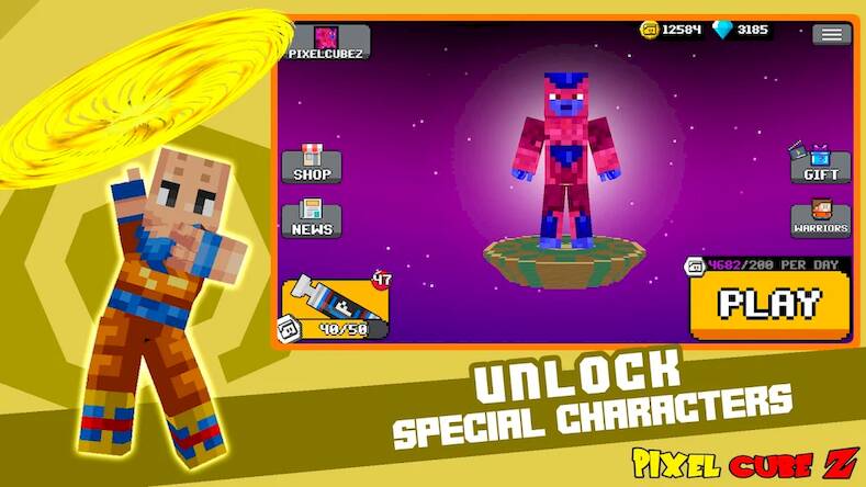Скачать взломанную Pixel Cube Z Super Warriors [Много монет] MOD apk на Андроид