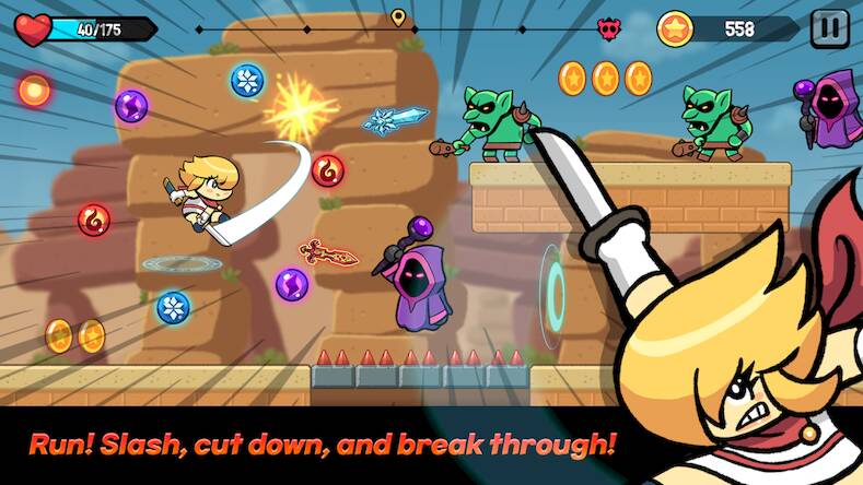 Скачать взломанную RUN SLASH RUN [Бесплатные покупки] MOD apk на Андроид