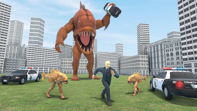 Скачать взломанную Fish Head Gang Crime Rope Game [Бесплатные покупки] MOD apk на Андроид