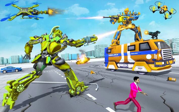 Скачать взломанную Flying Dino Robot Car Games [Много денег] MOD apk на Андроид