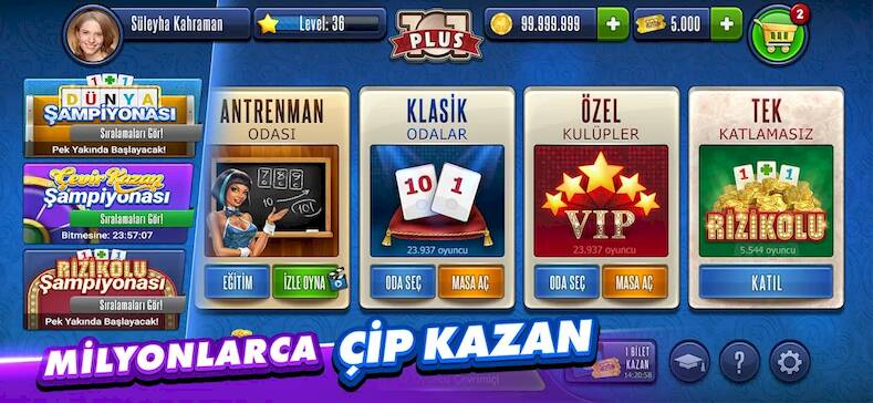Скачать взломанную 101 Yüzbir Okey Plus [Много монет] MOD apk на Андроид