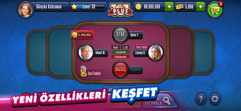 Скачать взломанную 101 Yüzbir Okey Plus [Много монет] MOD apk на Андроид