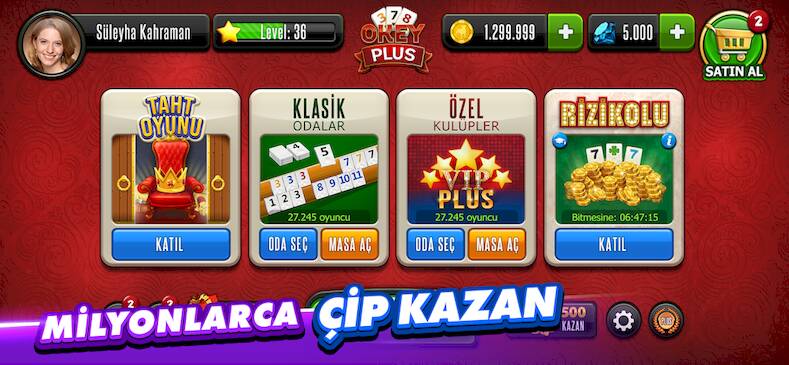 Скачать взломанную Okey Plus - En Kalabalık Okey! [Много денег] MOD apk на Андроид