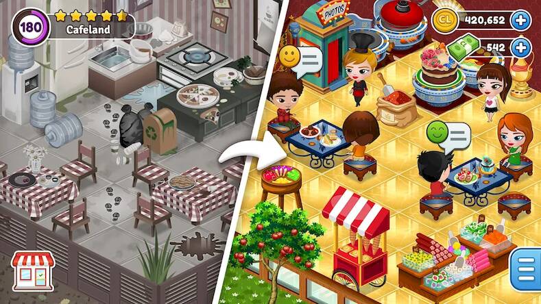Скачать взломанную Cafeland - Restaurant Cooking [Много монет] MOD apk на Андроид