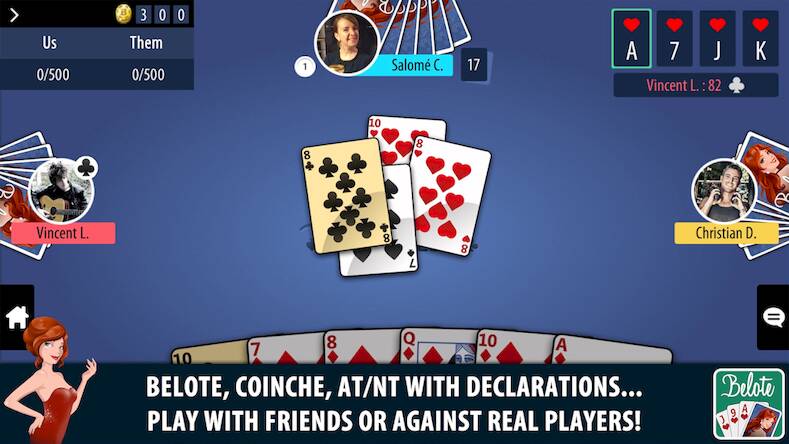 Скачать взломанную Belote & Coinche Multiplayer [Много денег] MOD apk на Андроид