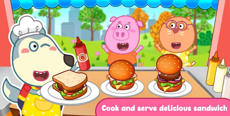 Скачать взломанную Wolfoo Cooking Game - Sandwich [Много монет] MOD apk на Андроид